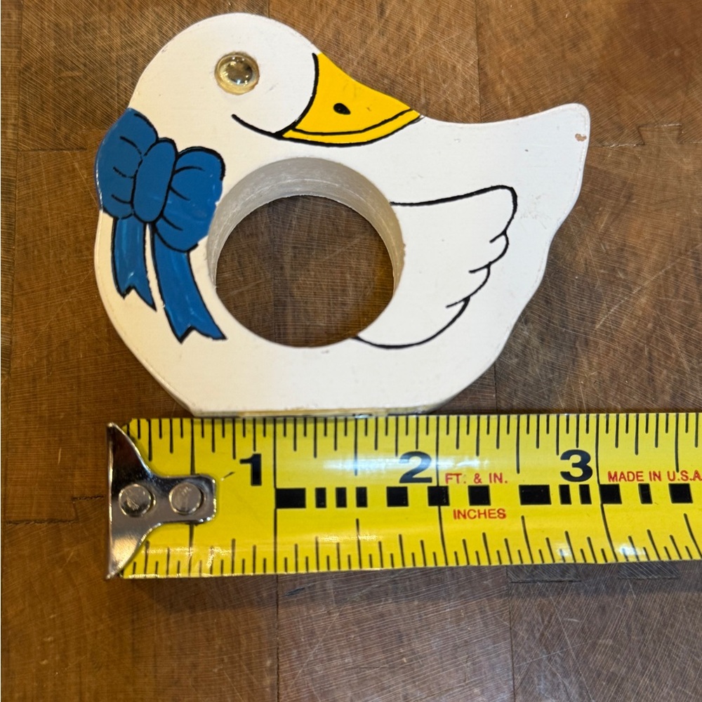 Vintage Wooden White Duck Napkin Rings with Blue Bow (Set of 5) 1980’s 1990’s - Picture 10 of 11